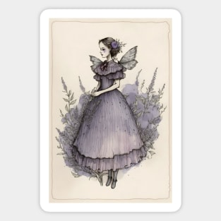 Lavender Fairy Amidst the Flowers Vintage Style Watercolor Magnet